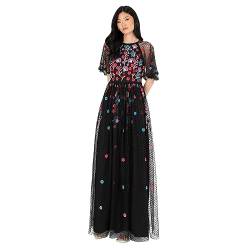 Maya Deluxe Women's Maxi Ladies Ball Gown for Wedding Guest Short Sleeve Polka Dot Floral Sequin Embellished Prom Occasion Dress, Black, 34 von Maya Deluxe