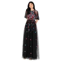 Maya Deluxe Women's Maxi Ladies Ball Gown for Wedding Guest Short Sleeve Polka Dot Floral Sequin Embellished Prom Occasion Dress, Black, 52 von Maya Deluxe