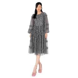 Maya Deluxe Women's Midi Dress Ladies Long Sleeve Sequin Embellished Ruffle for Wedding Guest Bridesmaid Occasion Evening Ball Gown, Charcoal, 48 von Maya Deluxe