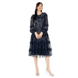 Maya Deluxe Women's Midi Dress Ladies Long Sleeve Sequin Embellished Ruffle for Wedding Guest Bridesmaid Occasion Evening Ball Gown, Navy, 36 von Maya Deluxe