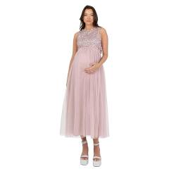 Maya Deluxe Women's Womens Ladies Maternity for Pregnant Wedding Guest Midaxi Sleeveless Sequin Embellished Tulle Crew Neck Bridesmaid Dress, Soft Pink, 42 von Maya Deluxe