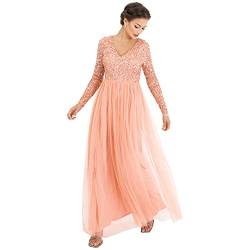 Maya Deluxe Women's Womens Ladies Sleeve for Wedding Guest V Neck High Empire Waist Maxi Long Length Evening Bridesmaid Prom Dress, Apricot, 44 von Maya Deluxe