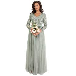 Maya Deluxe Women's Womens Ladies Sleeve for Wedding Guest V Neck High Empire Waist Maxi Long Length Evening Bridesmaid Prom Dress, Green Lily, 46 von Maya Deluxe