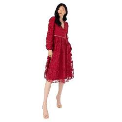 Maya Deluxe Women's Womens Midi Ladies Floral Embroidered Lace Long Sleeve V-Neck for Wedding Guest Bridesmaid Prom Occasion Ball Gown Dress, Wine, 44 von Maya Deluxe
