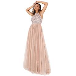 Maya Deluxe Womens Ladies Bridesmaid Maxi Dress Halter Neck Sequin Embellished Prom Graduation Wedding Taupe Blush Size 42 EU (Herstellgroesse: 14 UK) von Maya Deluxe