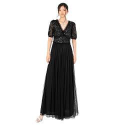 Women's Maxi Dress Ladies V-Neck Short Sleeve Sequin Embellished Tulle Ruffle for Wedding Guest Bridesmaid Ball Gown Kleid, von Maya Deluxe
