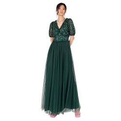 Women's Maxi Dress Ladies V-Neck Short Sleeve Sequin Embellished Tulle Ruffle for Wedding Guest Bridesmaid Ball Gown Kleid, von Maya Deluxe