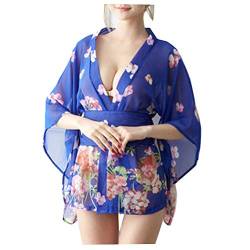 Damen Sommer-Pyjama, ultradünn, japanischer Kimono, Yukata-Set, Cosplay-Uniform, Nachtkleid (blau) von Maya Star