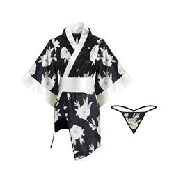 Frauen ultra-dünne verführerische Pyjamas süße japanische Kimono yukata Set Cosplay Uniform Nachthemd Kleid Robe (schwarz), Schwarz , Einheitsgröße von Maya Star
