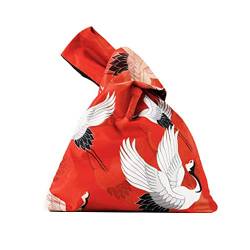 Wasserdichte Fashion Art japanisches Kimono-Muster Handgelenktasche Tote Handtasche Knoten Tasche Geldbörse Tragbare Geldbörse für Frauen (roter Kranich) von Maya Star