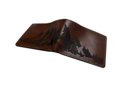 Mayan Corner - Berglandschaft Szene graviert Leder Geldbörse minimalistische Faltbörse Jubiläumsgeschenk für Freund, Ehemann, Vater, 3 Dunkelbraun - WA, Medium, Geldbörse aus echtem Leder mit von Mayan Corner