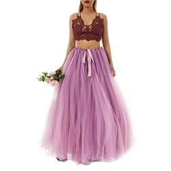 Damen Tutu Langer Rock Hoher Schlitz Layered Tüll Maxi Puffy Röcke Verstellbare Taille Bodenlang Cocktail Hochzeit Tüllrock (Dunkelpink, Einheitsgröße) von Mayber