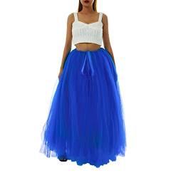 Damen Tutu Langer Rock Hoher Schlitz Layered Tüll Maxi Puffy Röcke Verstellbare Taille Bodenlang Cocktail Hochzeit Tüllrock (Saphir, Einheitsgröße) von Mayber