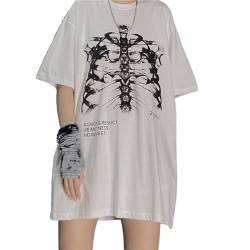 Damen Y2k Gothic Punk Skeleton T-Shirts Gothic Vintage Grafik Drucken Kurzarm E-Girls 90s Harajuku Ästhetisches Crop Top (B-Weiß 1, M) von Mayber