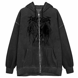 Mayber Damen Y2k Skeleton Zip Up Hoodie Strass Grafik Harajuku Gothic Übergroße Hoodies Ästhetische Pullover Sweatshirts (f2, XL) von Mayber