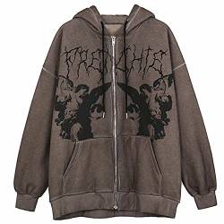 Mayber Damen Y2k Skeleton Zip Up Hoodie Strass Grafik Harajuku Gothic Übergroße Hoodies Ästhetische Pullover Sweatshirts-c7,M von Mayber