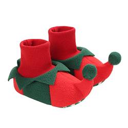 Mayber Säugling Neugeborenes Baby Mädchen Weihnachtsstiefel Santa Elf Kostüm Booties Weiche Anti-Rutsch-Stiefel Unisex Erste Wanderer Schuhe Babybett Prewalker (Rot, 9-12 Months) von Mayber