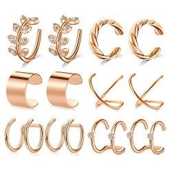 Mayhoop 12Stk Ohrklemme Ohr Manschette Ear Cuff Clip auf Knorpel Ohrringe Edelstahl Face Piercings Fake Cartilage Hoop Fake Lippenpiercing für Männer Damen Rosegold von Mayhoop