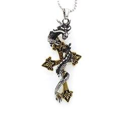 Drachen-Anhänger, Gotisch Kreuz-Drachen-Halskette für Männer, Nordischen Wikinger-Drachen-Tier-Charme-Halskette Drachenschmuck, Hip-Hop-Punk Drachenkreuz Halskette mit Schwert Anhänger (Silber) von MayiaHey