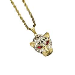 Leopardenkopf-Anhänger, Gepardenkopf-Halskette für Männer, Nordische Wikinger-Leopardenkopf-Halskette Leopardenkopf-Schmuck, Hip-Hop-Punk-Leopardenkopf-Tier-Anhänger-Halskette für Jungen (Rote Augen) von MayiaHey