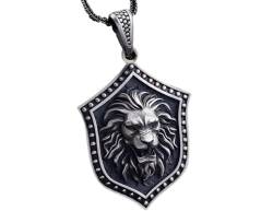 MayiaHey Löwenschild-Anhänger, Löwenkopf-Etikett-Halskette für Männer, Punk-Löwenkopf-Schild-Halskette Gotisch-Brüllender Löwe-Schmuck, Löwe-Halskette Reinem Zinn Retro-Löwen-Schild-Halskette von MayiaHey