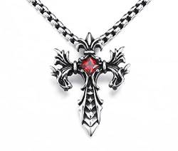 MayiaHey Schwert-Anhänger, Gotisches Kreuz Drachenkopf-Halskette für Männer, Nordische Wikinger-Drachentier-Charm-Halskette Drachenschmuck, Hip-Hop-Punk-Drachenkreuz-Schwert-Anhänger-Halskette (Rot) von MayiaHey