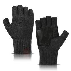 Fingerlose Handschuhe Schwarz mit Schaffell Griff, Mayliss Winter Warm Halbfinger Handschuhe Männer zum Fahren und Simsen von Maylisacc