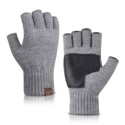 Maylisacc Winter Halbfinger Handschuhe für Herren, Warme Handschuh Fingerlosmit Schaffellgriff für Unisex, Weich, Dehnbar und Flexibel, Grau von Maylisacc