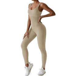 Mayround Damen Jumpsuit Eng Yoga Gerippter Workout Bodysuit Lang Ärmellos Stretch Tank Top Bodycon One piece Ganzkörperanzug von Mayround