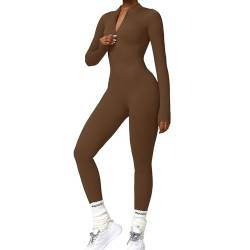 Mayround Damen Sport Jumpsuit Lang Eng Yoga Overall Langarm Sport Jumpsuit mit Reißverschluss Bodycon Strampler Sportanzug Jogginganzug Slim Fit Yoga Fitness von Mayround