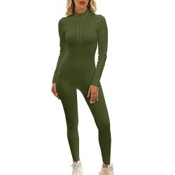 Mayround Damen Sport Jumpsuit Lang Eng Yoga Overall Langarm Sport Jumpsuit mit Reißverschluss Bodycon Strampler Sportanzug Jogginganzug Slim Fit Yoga Fitness von Mayround