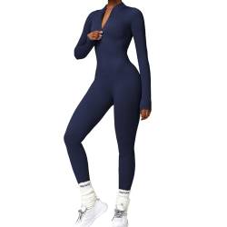 Mayround Damen Sport Jumpsuit Lang Eng Yoga Overall Langarm Sport Jumpsuit mit Reißverschluss Bodycon Strampler Sportanzug Jogginganzug Slim Fit Yoga Fitness von Mayround