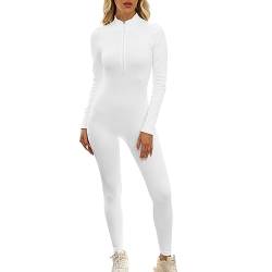 Mayround Damen Sport Jumpsuit Lang Eng Yoga Overall Langarm Sport Jumpsuit mit Reißverschluss Bodycon Strampler Sportanzug Jogginganzug Slim Fit Yoga Fitness von Mayround