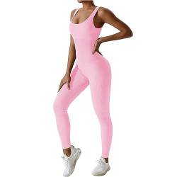 Mayround Damen Yoga Gerippter Einteiler Hoher Taille Leggings Ärmellos Stretch Tank Top Jumpsuits Sexy Bodycon Lang Eng Armellos Bodysuit Stretch Trainingsanzug von Mayround