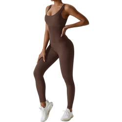 Mayround Damen Yoga Gerippter Einteiler Hoher Taille Leggings Ärmellos Stretch Tank Top Jumpsuits Sexy Bodycon Lang Eng Armellos Bodysuit Stretch Trainingsanzug von Mayround