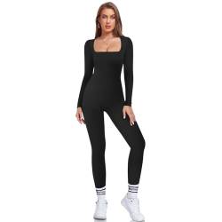 Mayround Frauen Jumpsuit Langärmeliger Bodysuit für Training Lange Hosen in voller Länge Lässiger Playsuit Gerippte Shapewear Kleidung Kontrolle Bauches Sportbody von Mayround