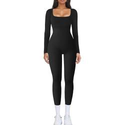 Mayround Frauen Unitard Jumpsuit Langärmeliger Bodysuit für das Training Länge Lässiger Playsuit Gerippte Shapewear Kleidung Kontrolle Bauches Sportbody Overall Strick Unitards von Mayround