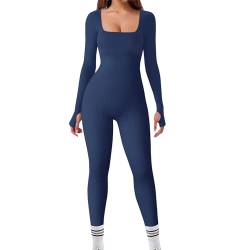 Mayround Jumpsuits für Damen Langarm Gerippte Yoga Bodysuit Overall Stretch Bodycon Strampler Sportanzug mit Daumenloch Eng Weich Lounge Eng Yoga Jumpsuit von Mayround