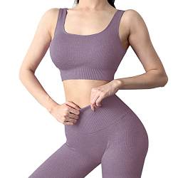 Mayround Trainingsoutfits für Frauen 2-Teilig Gerippt Sport BH und Hohe Taille Leggings Gym Kleidung Set Yoga Outfit Freizeitanzug Sportswear von Mayround