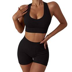 Mayround Workout Outfits für Frauen 2 Stück Gerippte Laufshorts mit Hoher Taille Workout Sport BH Set für Frauen Fitnessstudio Fitness Athletisch von Mayround