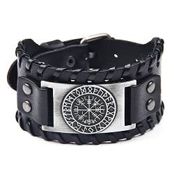 Herren Lederarmband Wikinger Kompass Armband Vegvisir Schmuck von Talisman Armreifen Nordic Runen Keltisch verstellbar Armband, 38, Leder von Mayting