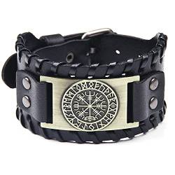 Herren Lederarmband Wikinger Kompass Armband Vegvisir Schmuck von Talisman Armreifen Nordic Runen Keltisch verstellbar Armband, Metall Kunstleder von Mayting