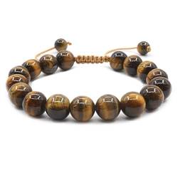 Mayting 10mm Natural Tiger Eye Armband Geflochtenes Seil Einstellbare Edelstein Armband für Herren und Damen Healing Lucky Charm Bangle von Mayting