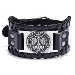 Mayting Thor's Hammer Lederarmband, Mjolnir Viking Nordic Runes Cuff Wide Wristband Celtic Knot Cuff Bangles Verstellbares Armband für Männer Frauen (A) von Mayting