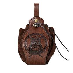 Mittelalterliche Gürteltasche Kunstleder Kordelzug Tasche Renaissance Kostüm Zubehör LARP Faire Viking Odin Cosplay Münzbörse Würfeltasche für Männer Frauen, a, Mittelalter von Mayting