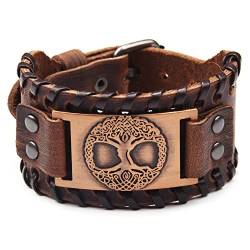 Wikinger Lederarmband Vintage Norse Manschette Verstellbar Punk Handgemachtes Armband Baum des Lebens Armband für Männer Frauen, Leder von Mayting