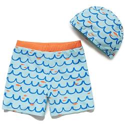Mazuliso Baby Jungen Badehose UPF50+ Kleinkind Strand Shorts UV Badekappe Sonnenschutz(Welle,12-18 Months) von Mazuliso