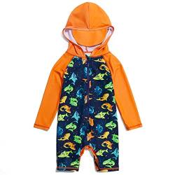 Mazuliso Junge Baby Badeanzug Mit Kapuze Druckknopf unten Lange Ärmel UPF50+ mit Reißverschluss(Orange,74-80 cm) von Mazuliso