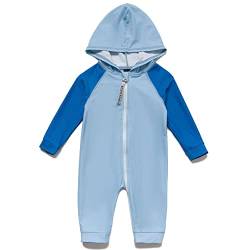 Mazuliso Junge Baby Badeanzug Mit Kapuze Durchgehendem Front Reißverschluss Lange Ärmel UPF50+ mit Reißverschluss(Blau,74-80 cm) von Mazuliso