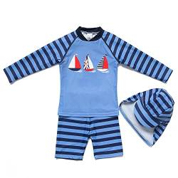 Mazuliso Jungen Baby Badeanzug UPF50+ Rash-Guard-Sets Lange Ärmel Zwei Stück Sonnenanzug(BUBoot,3-6 Months) von Mazuliso